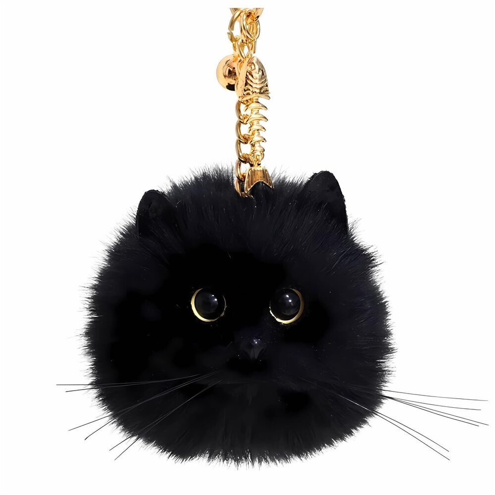 5092 Cute Cat Plush Keychain - Adorable Cat Key Chain Accessory black
